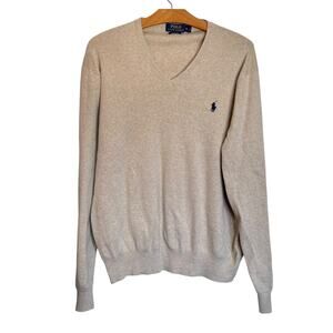 Polo Ralph Lauren Pima Cotton V-Neck Tan Brown Sweater Pullover Preppy Size XL